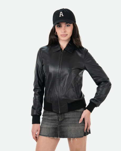 Bomber in Pelle da Donna Nero - Cloe | Leather Trend