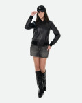 Women's Black Leather Bomber Jacket - Cloe | Leather Trend