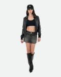 Women's Black Leather Bomber Jacket - Cloe | Leather Trend