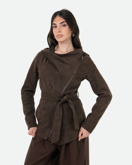 Giacca Donna Testa di Moro in Pelle Nabuk - Colima | Leather Trend