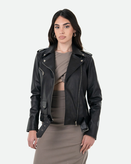 Women's black leather perfecto jacket – Emma | Leather Trend 2