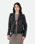 Women's black leather perfecto jacket – Emma | Leather Trend