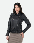 Women's black leather perfecto jacket – Emma | Leather Trend