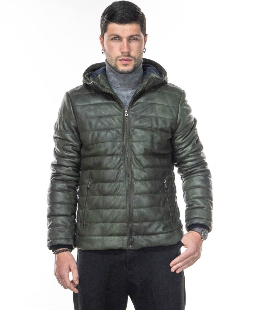 Rio - Men's Down Jacket in Genuine Green Leather