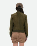 Bomber in Camoscio Donna Verde Scuro – Polo Bis | Leather Trend
