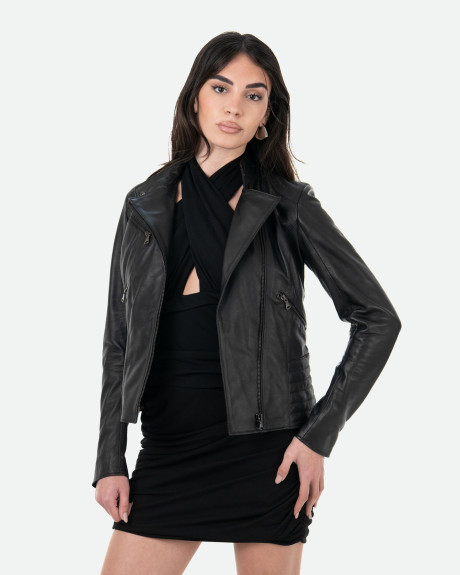 Women's Black Leather Perfecto Jacket - Raffaella | Leather Trend 2