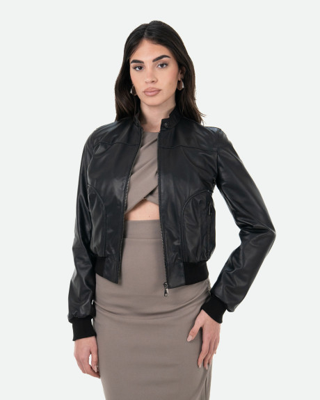 Bomber Donna Nero in Pelle - Timberly | Leather Trend 2