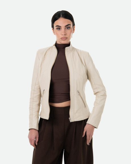 Giacca in Pelle Donna Beige - Zara | Leather Trend 2