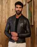 Men's Dark Brown Leather Biker Jacket - U06 | Leather Trend