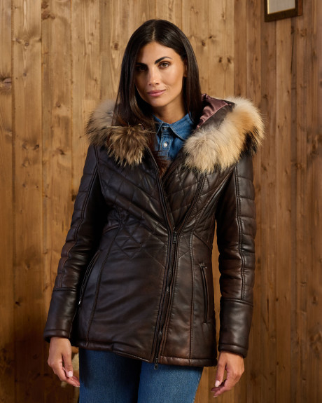 Ivette - Women's Dark Brown Down Jacket | Leather Trend
