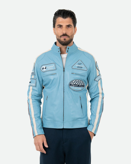 Men's Light Blue Leather Biker Jacket – Axel | Leather Trend