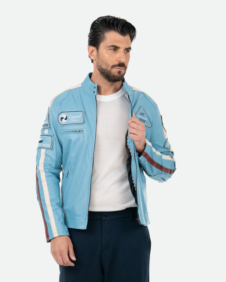 Men's Light Blue Leather Biker Jacket – Axel | Leather Trend 2