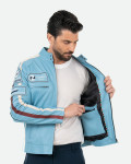 Men's Light Blue Leather Biker Jacket – Axel | Leather Trend