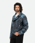 Men's Blue Studded Leather Perfecto Jacket - Vasco | Leather Trend