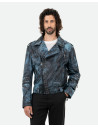 Men's Blue Studded Leather Perfecto Jacket - Vasco | Leather Trend