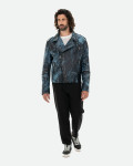 Men's Blue Studded Leather Perfecto Jacket - Vasco | Leather Trend