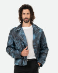 Men's Blue Studded Leather Perfecto Jacket - Vasco | Leather Trend