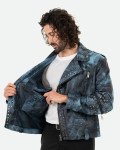 Men's Blue Studded Leather Perfecto Jacket - Vasco | Leather Trend