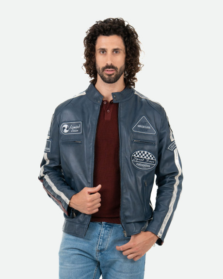 Men's Blue Leather Biker Jacket – Axel | Leather Trend 2