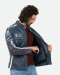 Men's Blue Leather Biker Jacket – Axel | Leather Trend