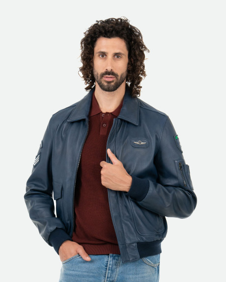 Bomber in Pelle da Uomo Blu - Dante | Leather Trend 2