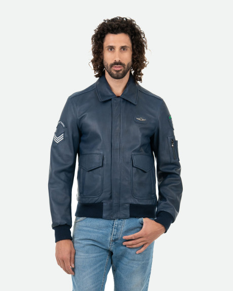 Bomber in Pelle da Uomo Blu - Dante | Leather Trend