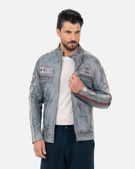 Men's Gray Buffed Leather Biker Jacket – Axel | Leather Trend 2