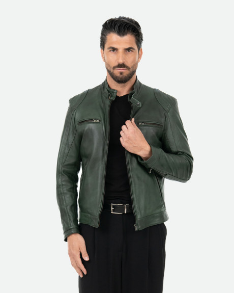 Giacca biker verde da uomo – Avatar | Leather Trend
