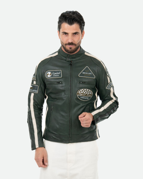 Men's Dark Green Leather Biker Jacket – Axel | Leather Trend 2