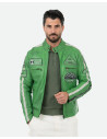 Biker in Pelle da Uomo Verde Kawasaki – Axel | Leather Trend