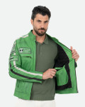 Biker in Pelle da Uomo Verde Kawasaki – Axel | Leather Trend