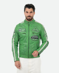 Biker in Pelle da Uomo Verde Kawasaki – Axel | Leather Trend