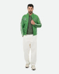 Biker in Pelle da Uomo Verde Kawasaki – Axel | Leather Trend