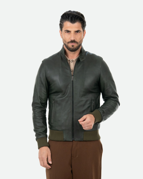 Men's Green Leather Bomber Jacket - Napoli | Leather Trend