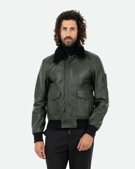 Men's Leather and Shearling Bomber Jacket - Leo | Leather Trend