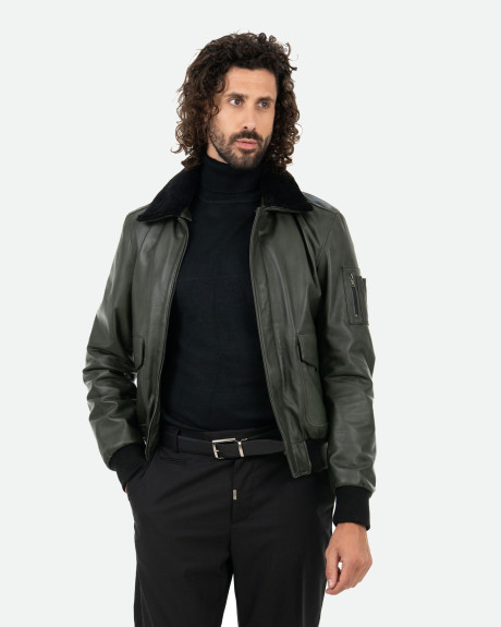 Men's Leather and Shearling Bomber Jacket - Leo | Leather Trend 2
