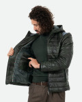 Men's Green Leather Down Jacket - Rio | Leather Trend