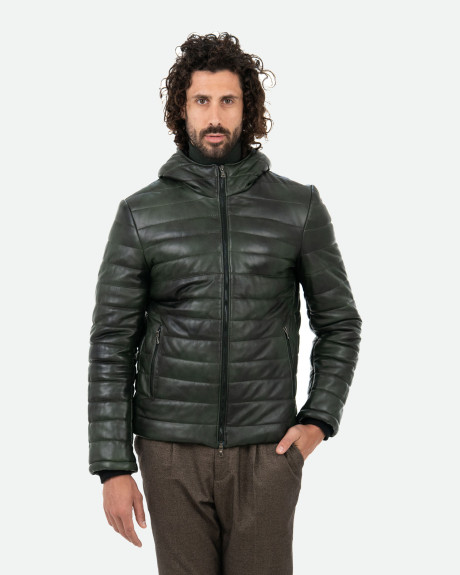 Piumino in pelle da uomo verde - Rio | Leather Trend