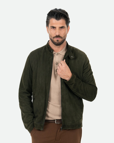 Men's Green Suede Leather Jacket - U010 | Leather Trend