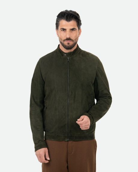 Men's Green Suede Leather Jacket - U010 | Leather Trend 2
