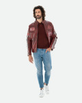 Biker in Pelle Tamponata da Uomo Bordeaux – Axel | Leather Trend