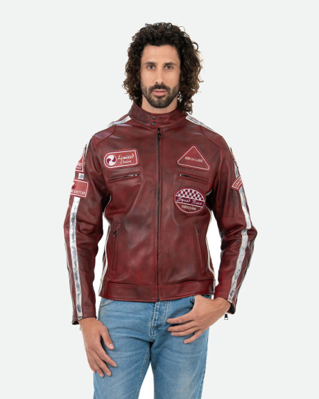 Biker in Pelle Tamponata da Uomo Bordeaux – Axel | Leather Trend