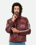 Biker in Pelle Tamponata da Uomo Bordeaux – Axel | Leather Trend