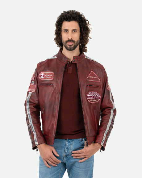 Biker in Pelle Tamponata da Uomo Bordeaux – Axel | Leather Trend 2