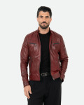 Men's Bordeaux Leather Biker Jacket - U06 | Leather Trend