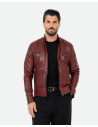 Giacca Biker Uomo Bordeaux in Pelle - U06 | Leather Trend