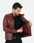 Men's Bordeaux Leather Biker Jacket - U06 | Leather Trend