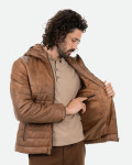 Men's Light Brown Leather Down Jacket - Rio | Leather Trend