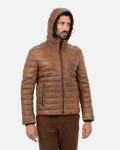 Men's Light Brown Leather Down Jacket - Rio | Leather Trend