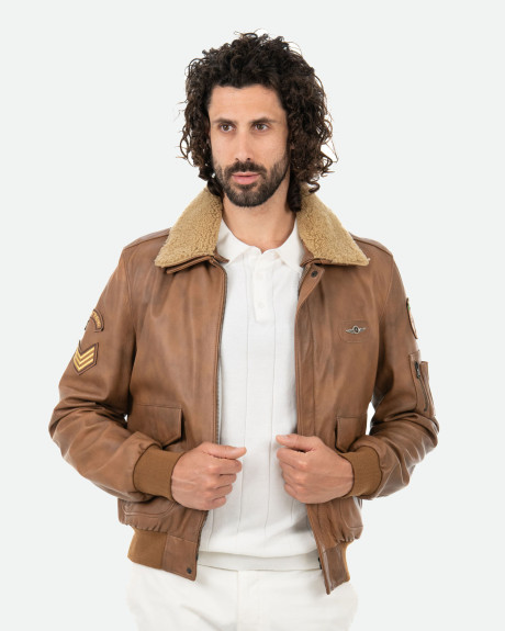 Bomber in Pelle e Montone Cuoio - Dante | Leather Trend 2